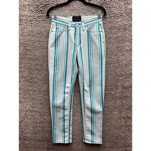 Exte Jeans Ittierre Striped Slim Fit Jeans Teal White Womens Size 28 x 32